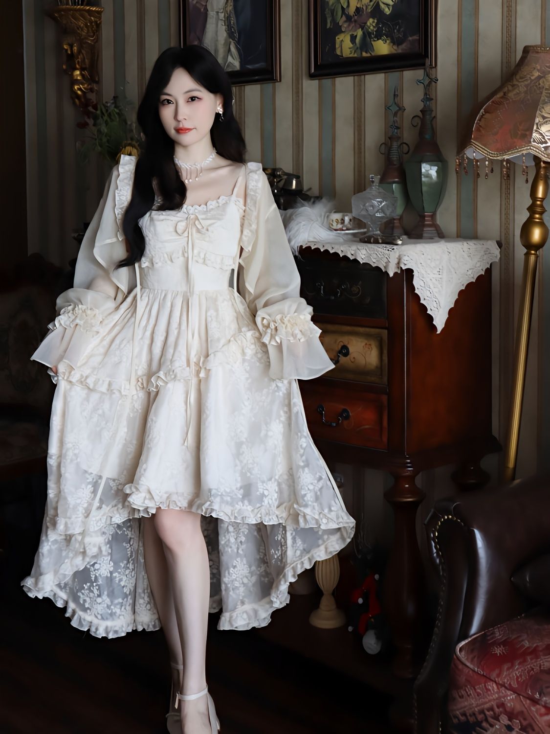 ロリータ コスプレ レース ワンピース 着痩せ 新作 二点セット ワンピース+カーディガンサンタコスプレ 5,827円