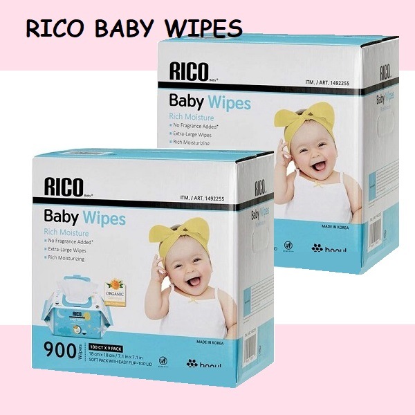 【コストコ】 リニューアル２箱 RICO 赤ちゃん用 おしりふき リコベビー 900枚 大判 厚手 ベビーワイプ 無香料 高保湿成分配合 蓋付き 個包装パック 100枚個装ｘ9個　（900シート）入り 7,038円