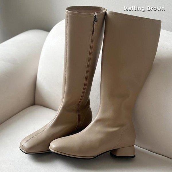 女性スクエアトゥロングブーツジップアップブーツ MT51