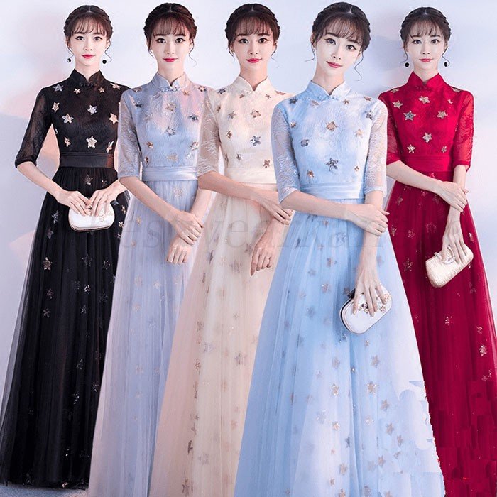 カラードレス ロングドレス演奏会 結婚式ドレス ピアノ 発表会 お呼ばれ 披露宴 卒業式 フォーマル袖あり ワンピース 女子会 Aライン 大きいサイズ 着痩せ