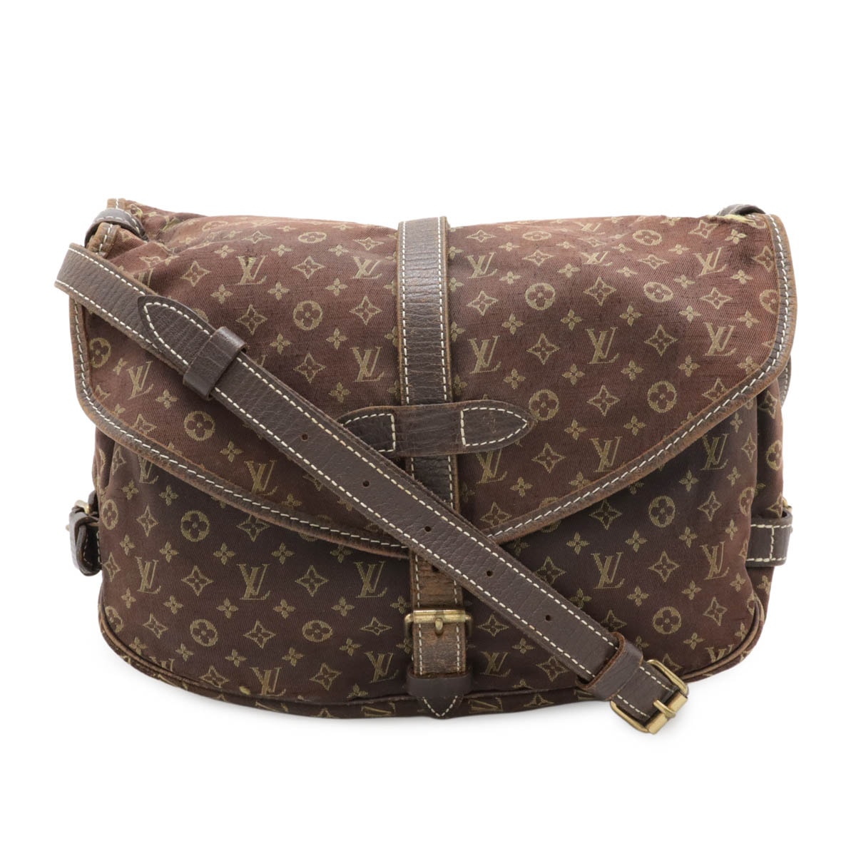 モノグラムミニラン ソミュール30 ショルダーバッグ 斜め掛け キャンバス レザー エベヌ 茶 ブラウン M9522