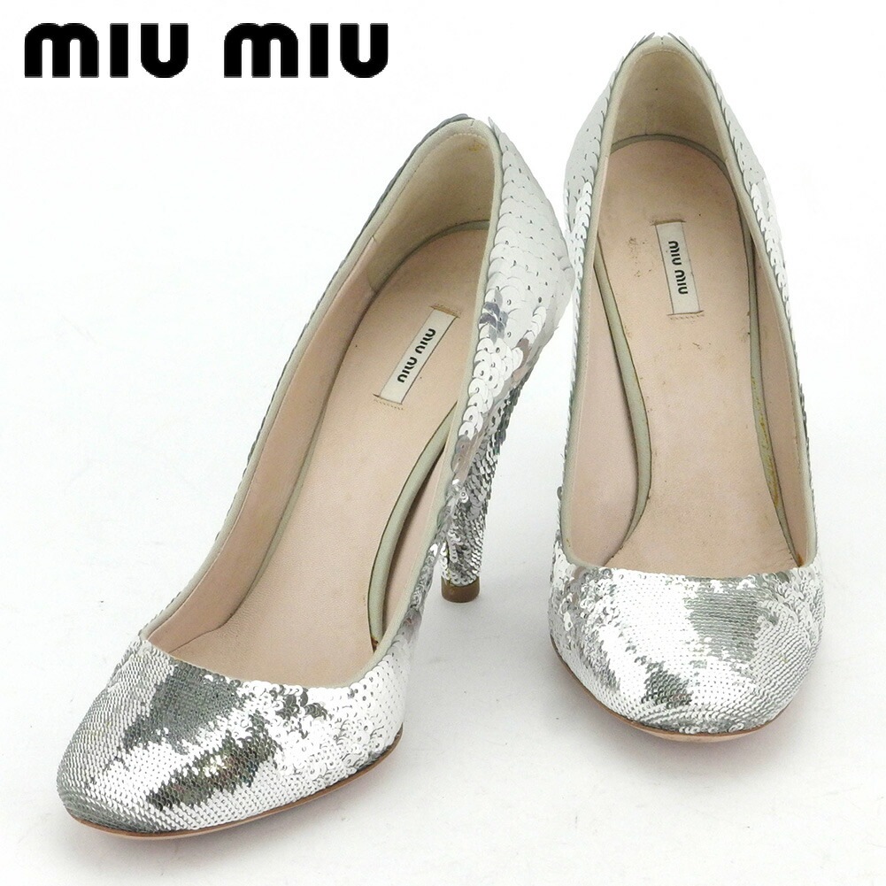 ミュウミュウ パンプス シューズ 靴 レディース シルバー スパンコール miu miu 中古 T16843