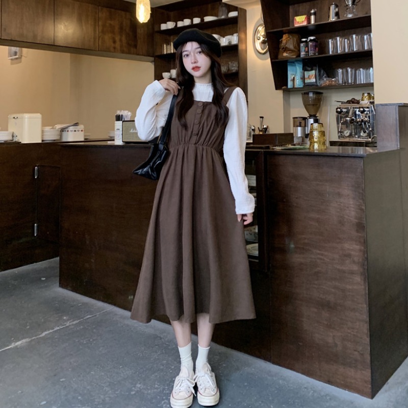 ワンピース レディース ボリューム ロング ロング丈 フレア カジュアル 無地 きれいめ 上品 お洒落 おしゃれ 大人 こなれ感 楽ちん 体系カバー ガーリー ウエストマーク オルチャン 韓国 5,003円