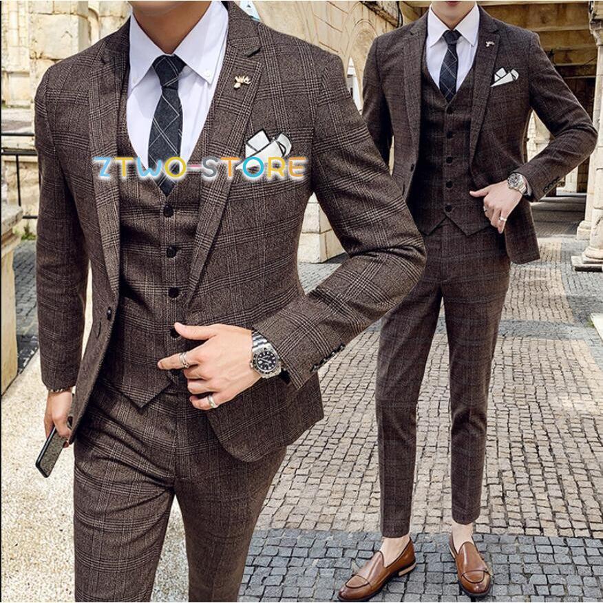 チェック柄 メンズスーツ 3点セットスーツ カッコイイ 1つボタンスーツ フォーマルスーツ 結婚式 二次会 成人式 卒業式 就職活 ビジネススーツ 披露宴 上品
