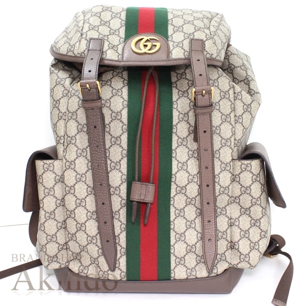【新品同様】グッチ バックパック オフディア GG スプリーム キャンバス A4 GUCCI ブラウン シェリーライン 緑赤 リュックサック メンズ 598140 スポーツ ストリート 軽量 クール