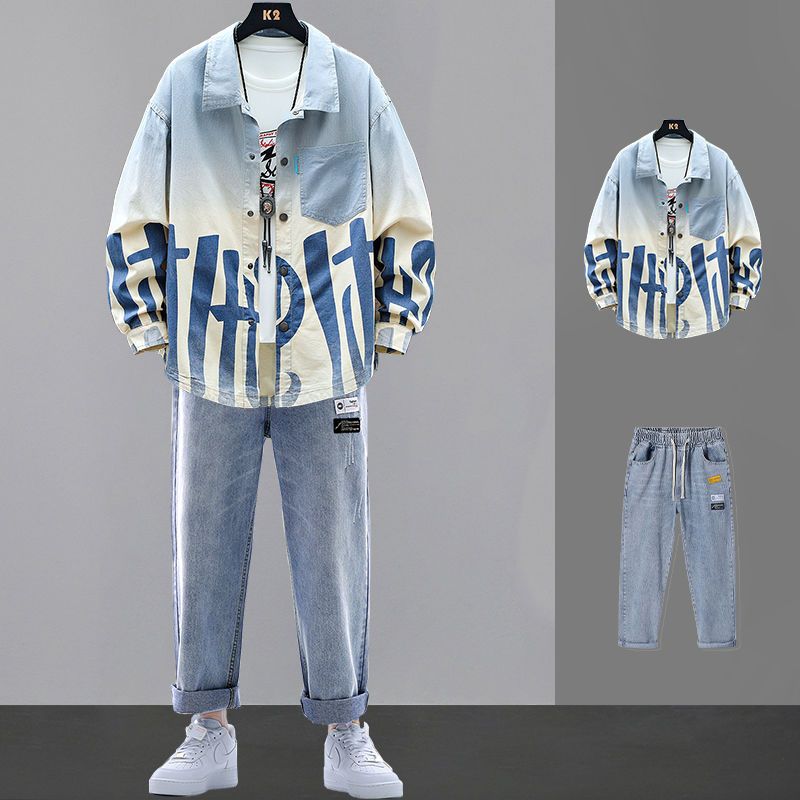 6Tipe 春秋新入荷 デニムシャツメンズ 長袖シャツ+ジーパン カジュアル セットアップ 上下2点セット