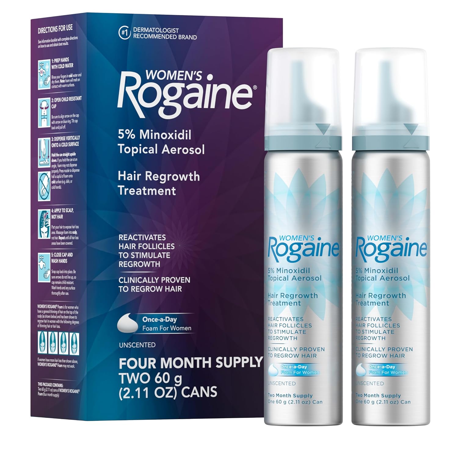 Rogaine フォームタイプ 女性用 ミノキシジル 5％ 外用剤 無香料・1日1回使用・4か月分（2本セット）