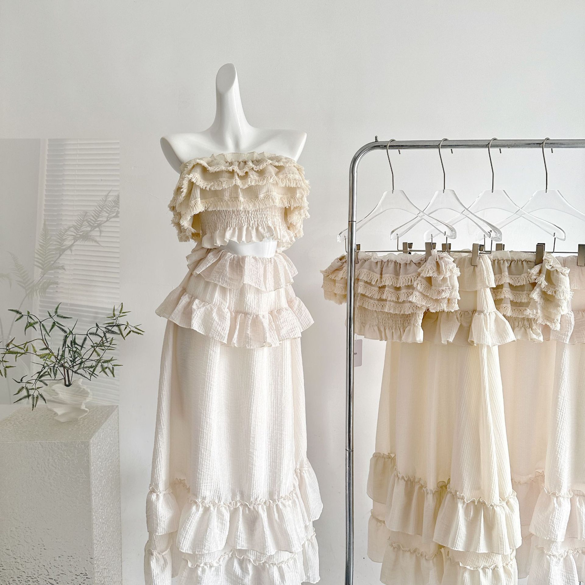 【風信子 紫木槿 ロマンチック 仙女気質 荷叶边 トップス チュール スカート セット】