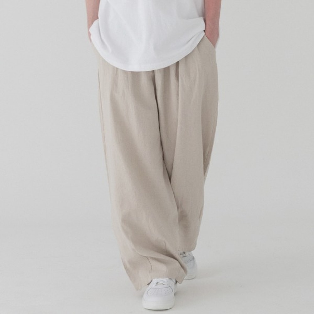 (Pianer) 快適なリネンバルーンパンツ (ベージュ)