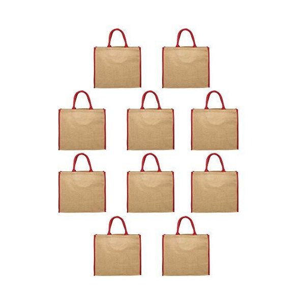 Fresno Eco Friendly Jute Tote Bags - 10 pack - Red 並行輸入品旅行バッグ