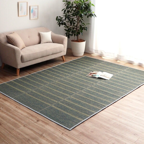 1070010132911 ラグ 正方形 い草 自然素材 シンプル ボーダー 裏面すべり止め付き 滑りにくい 抗菌防臭 グレー 約2畳 約180×180cm メーカー直送