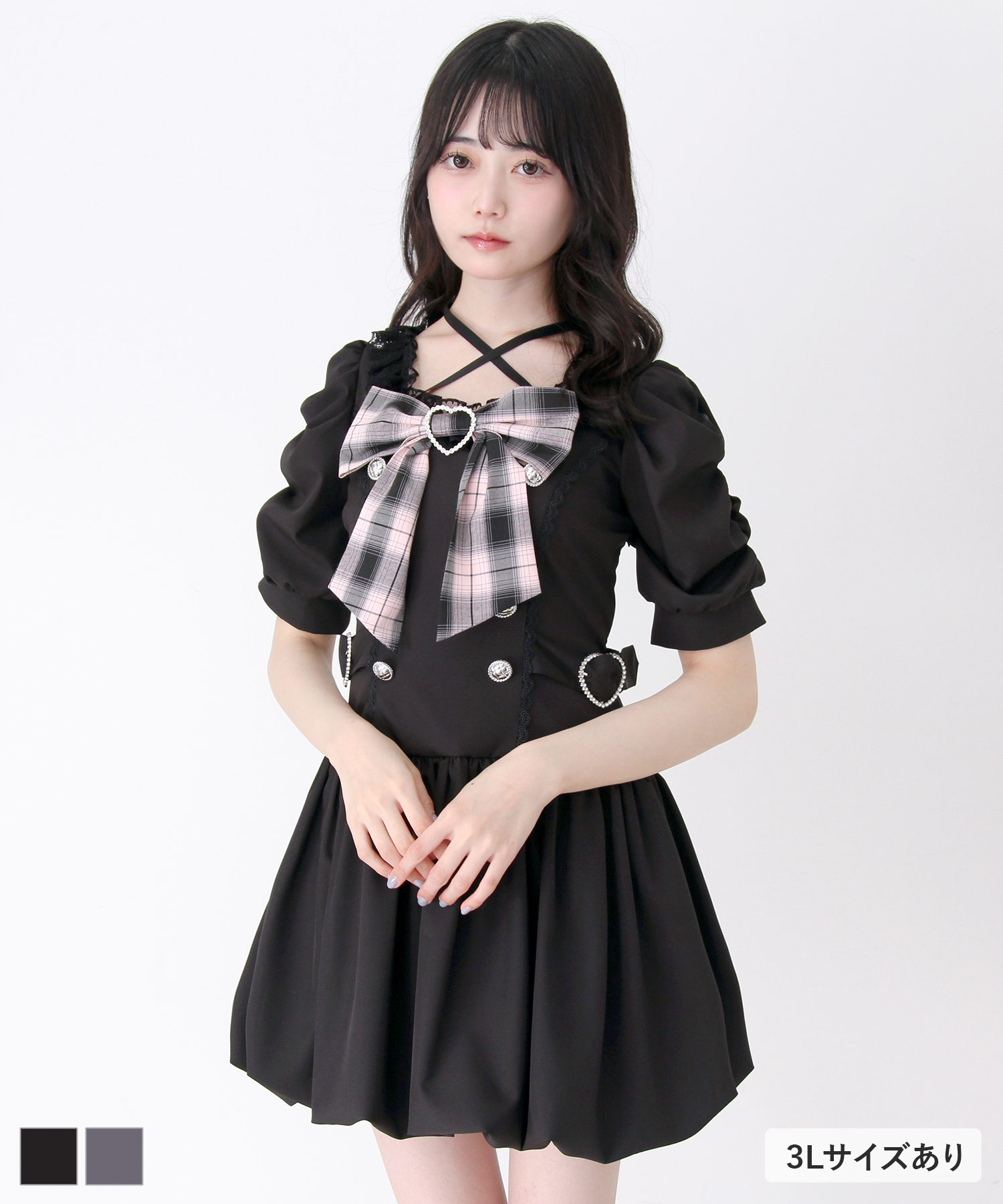 姫系キラキラビジューハートリボンレースアップバルーンワンピース 536053 ワンピース