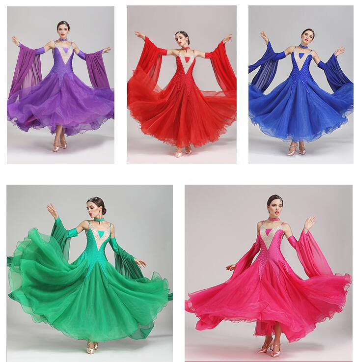 「品質良い 社交ダンス専用」ダンス ドレス 優雅 演出服競技用 ワルツドレス 高級感 エレガント 人