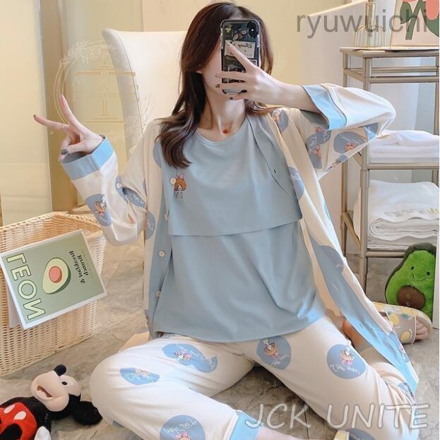 授乳服 パジャマ レディース マタニティ 長袖 春 夏 秋 綿 授乳パジャマ 授乳口付 寝巻き ルームウエア 部屋着 3点セット ママ 大きいサイズ 産前産後 妊娠