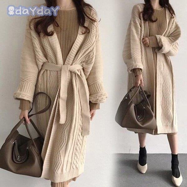 ニットカーディガン レディース 秋冬 長袖ニットトップス コーディガン 無地 ロングカーディガン セ