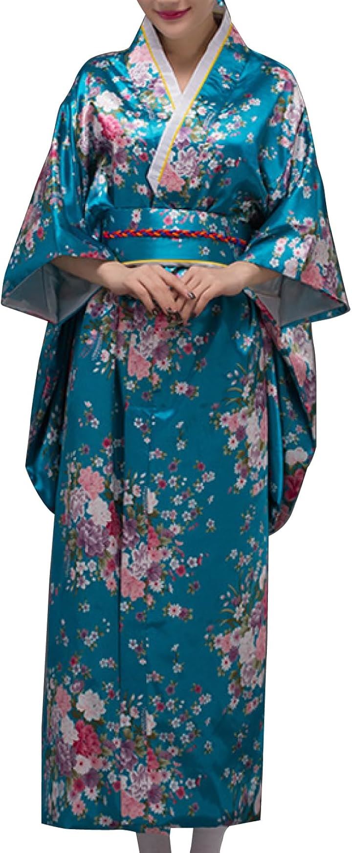 着物 コスプレ 女性 和装 日本 土産 外国人 和服 アニメ 衣装 kimono set 着物ドレス 青 blue:ブルー(青（blue:ブルー）, Free Size)