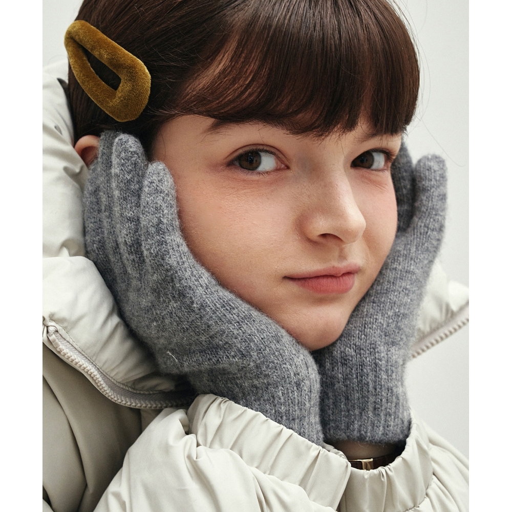 LOEIL ミニマルショートウールニットグローブ-グレー