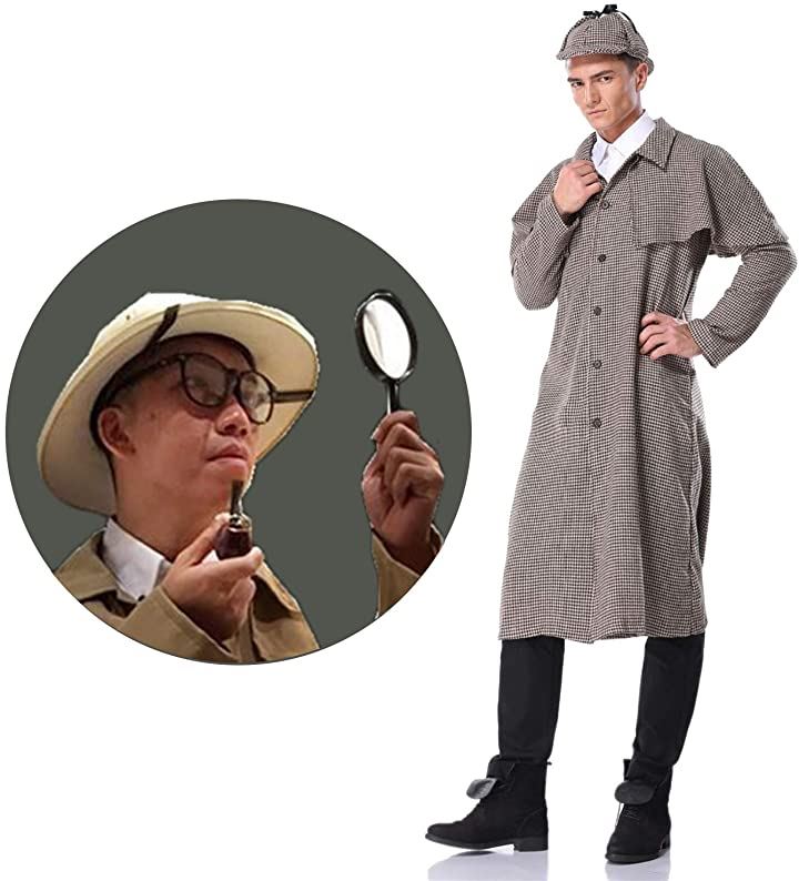 探偵 コスプレ 衣装 メンズ コスチューム コート 帽子 虫眼鏡 4点セット Mサイズ(M)