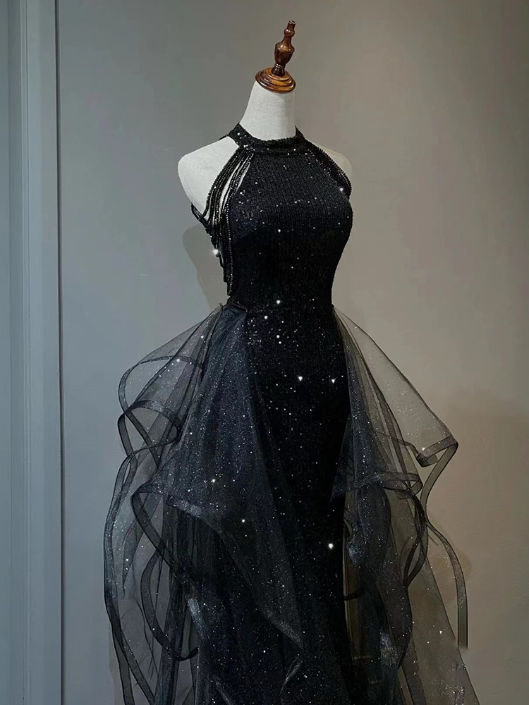 ブラックイブニングドレス着痩せパーティーホストセレモニー宴会