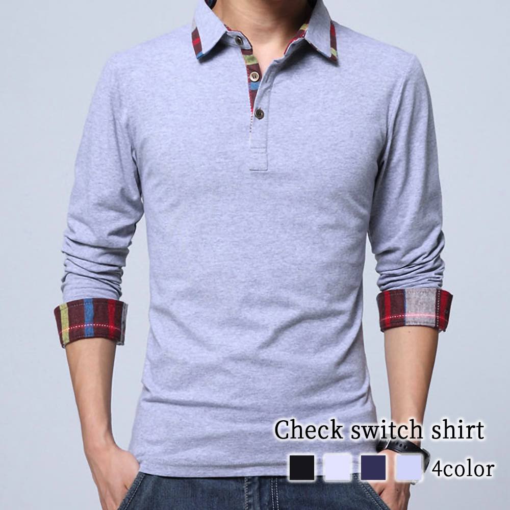 ポロシャツ メンズ チェック切替シャツ 長袖 コーデ あったか ゆったり 白 ゴルフウェア 介護 黒 春 厚手 暖か 作業着 冬 防寒 おしゃれ 60代 着こなし 綿 秋 襟付き 前開き ブランド ウ