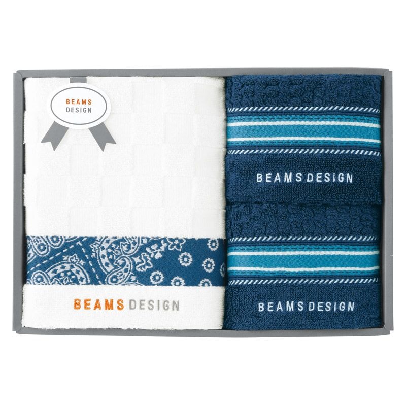 DESIGN チェッカーバンダナ バスタオル&フェイスタオル2P ネイビーブルー