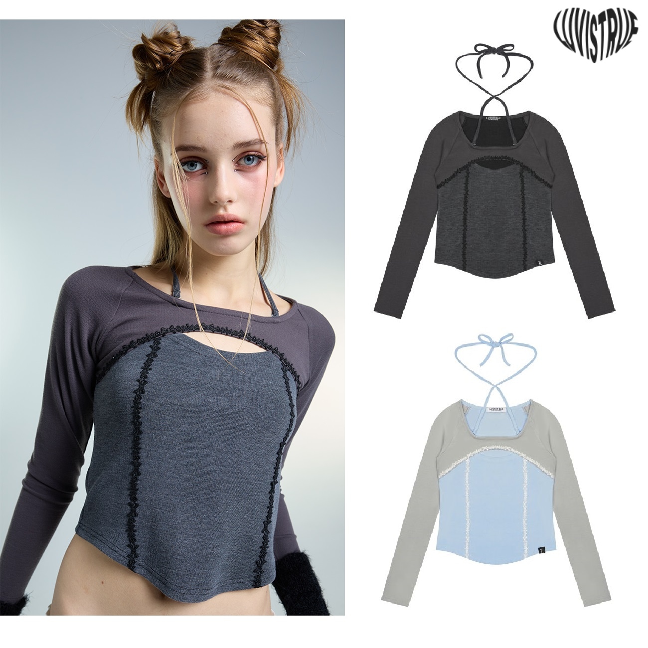 AM LACE TEE 2色 新商品 韓国ファッション 韓国人気 女性服Tシャツ・カットソー