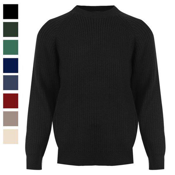 メンズ マドレーヌ ラグラン 長袖 ラウンド ニットTシャツ AT-KN-Q037-ブラック