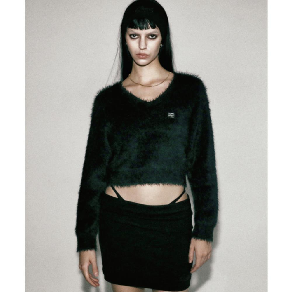 BADBLOOD BS Mohair V-neck Sweater Black w-knt24-017
