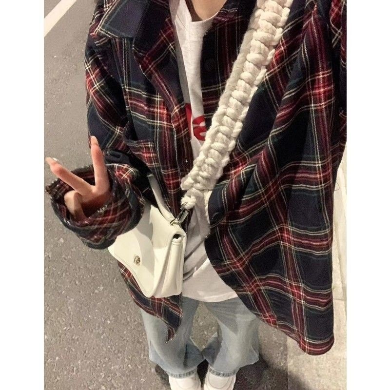 アメリカン レトロ ワイン レッド チェック 長袖 シャツ 春 ゆったり 細見え シャツ トップス1135