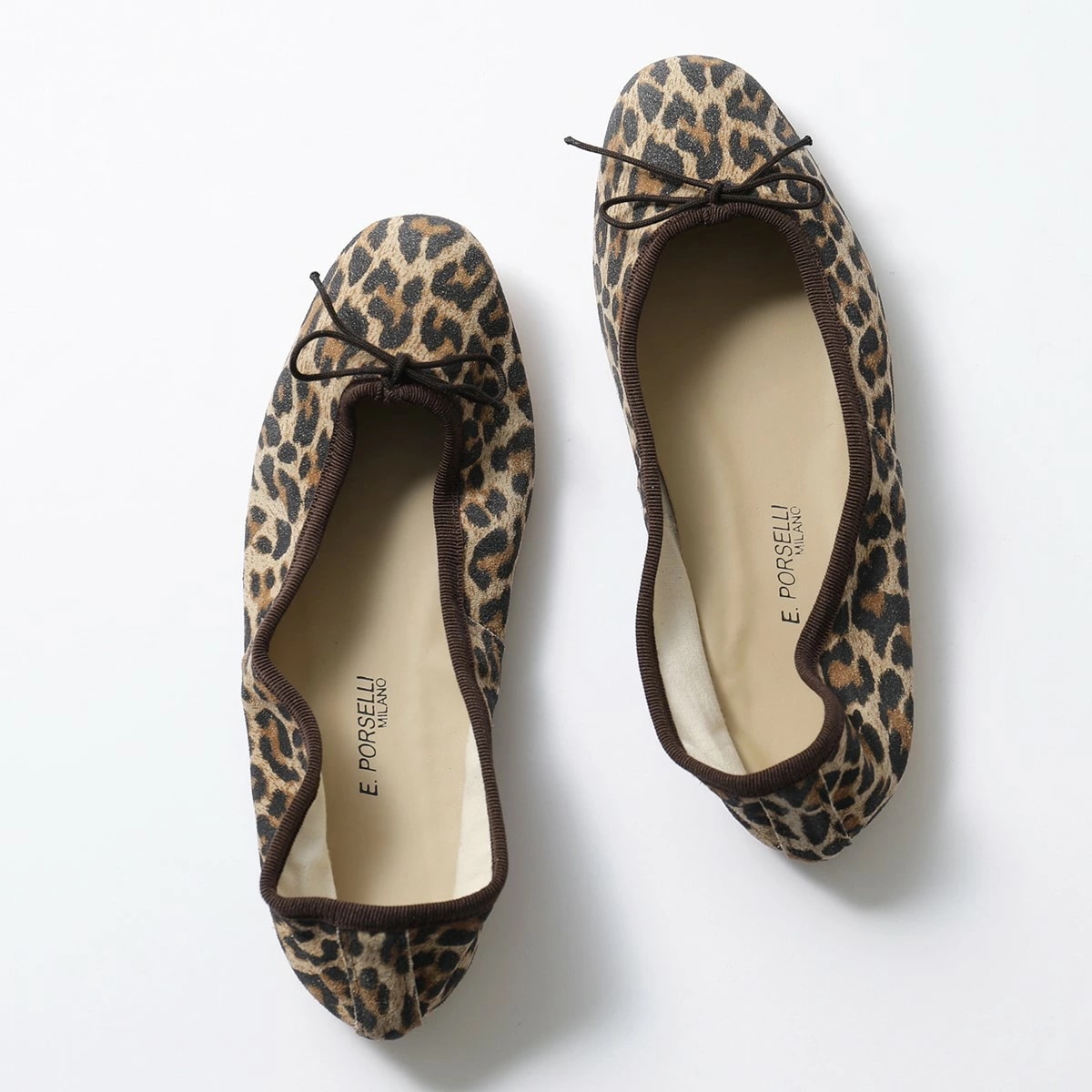 PORSELLI ポルセリ バレエシューズ BALLERINE CAMOSCIO レディース レオパード フラットシューズ パンプス リボン ラウンドトゥ 靴 LeopardSuede