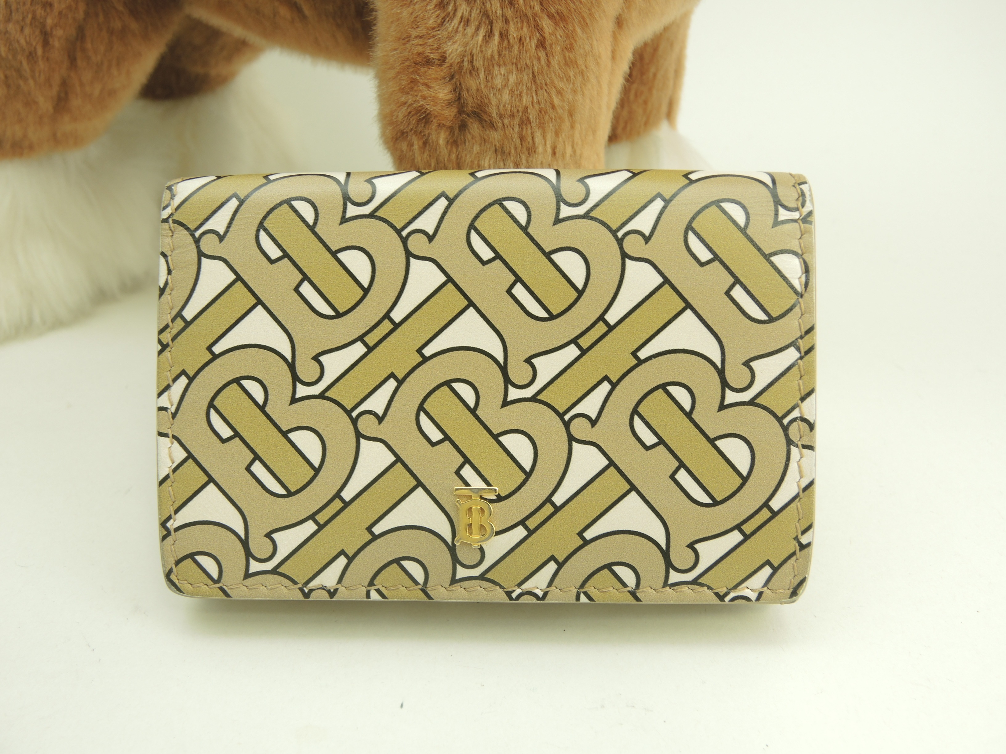 ミニウォレット TB柄 レザー/ベージュ 3折財布 スモールウォレット@ITALBSRL239CAL