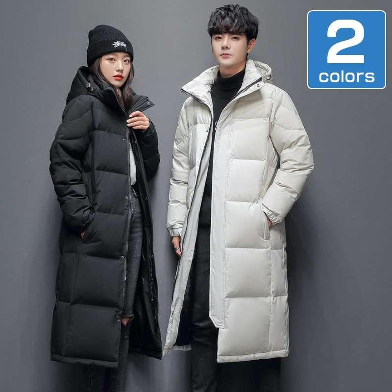 ダウンコート メンズ レディース フード付き ロングダウンコート 男女兼用 ダウンジャケット 撥水 保温 防寒 厚手 ジャケット カジュアル