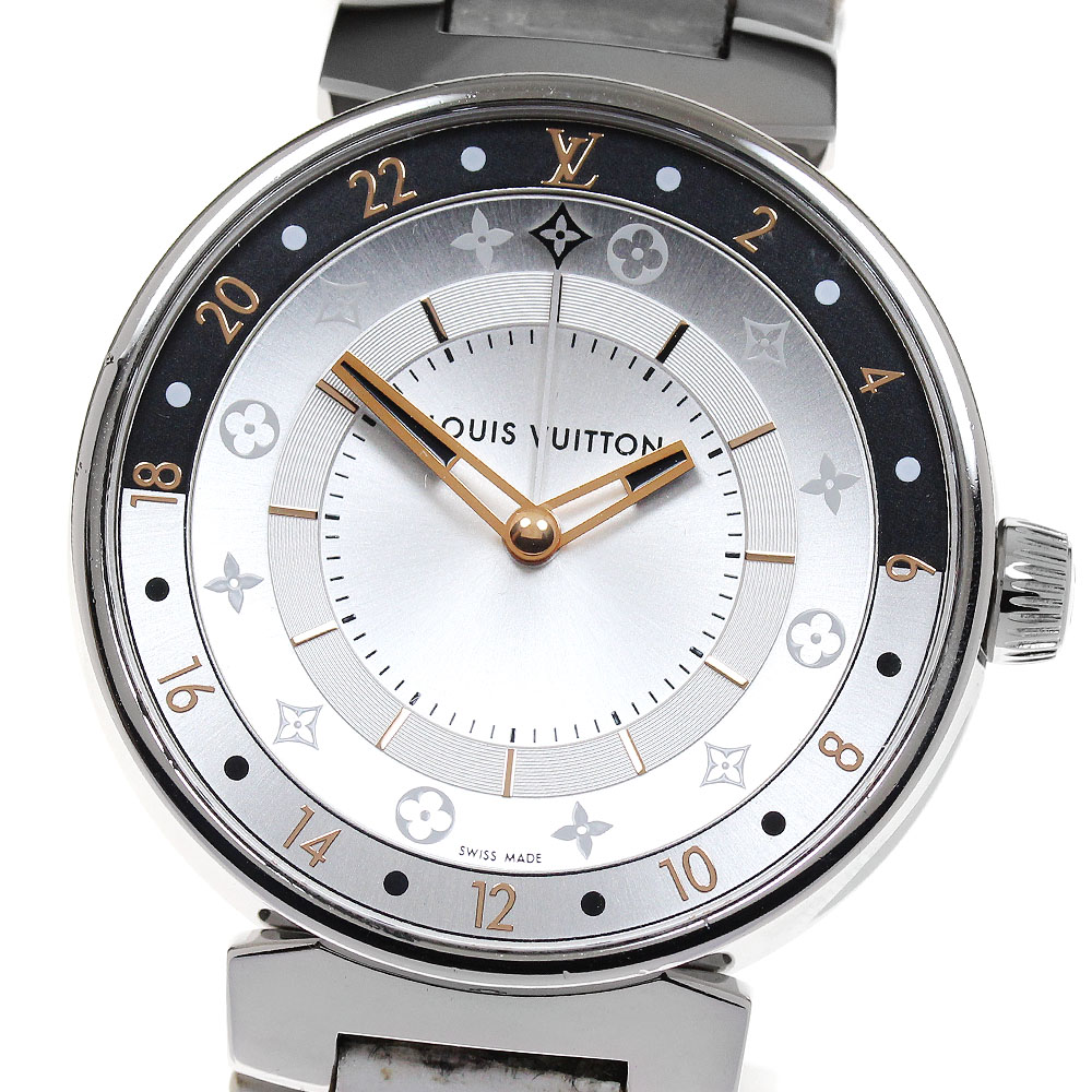 ルイヴィトン LOUIS VUITTON QA105 タンブール ムーン デュアルタイム クォーツ メンズ 箱保証書付き_828320【中古】 138,000円