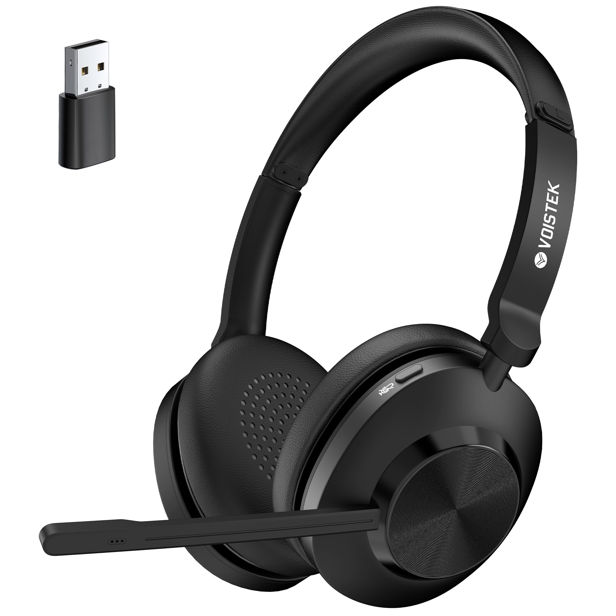 業務用 ワイヤレスヘッドセット Bluetooth5.3 ヘッドセット 充電スタンド付き USBドングル 両耳: 新型ノイズキャンセリングマイク付き 単一指向性 ボタン操作 ミュートボタン付き 2台同