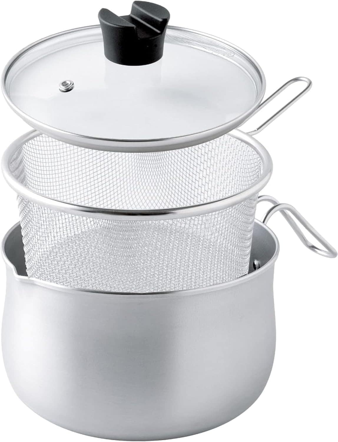 マルチポット ザル付き 1台9役 IH対応 ガラス蓋付き(箸やお玉が置ける) 18cm 2.9L 鍋 ケトル 揚げ物 鍋 蒸し器 (逸品物創 ステンレス マルチポット ストレーナー付) 大手飲食店愛用