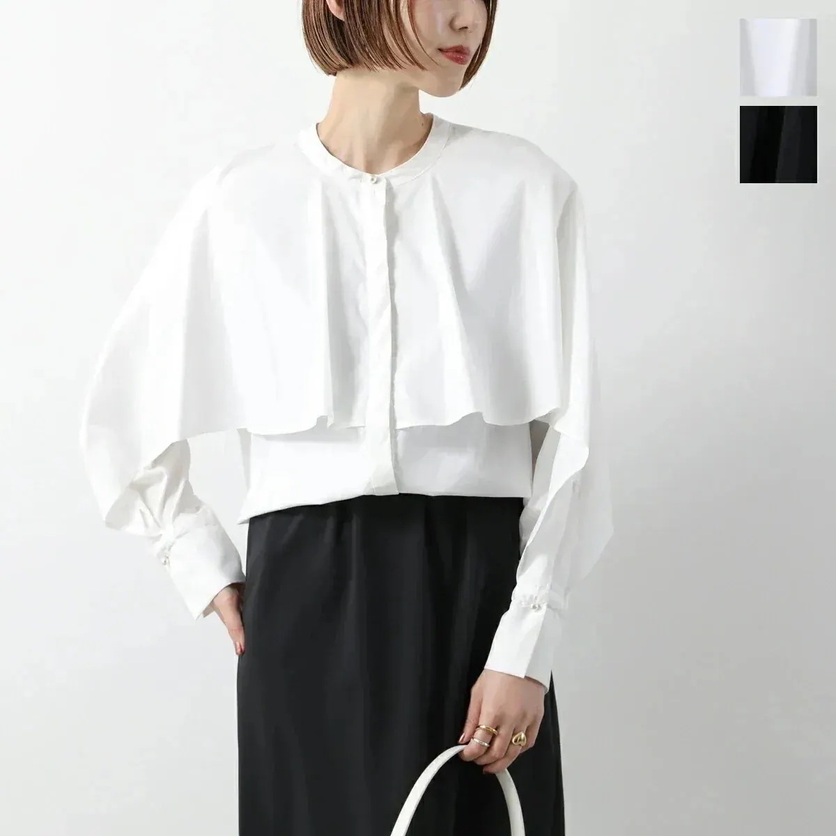 CHIGNON シニヨン ブラウス 1646-487KK レディース 長袖 ラッフルシャツ フリル バンドカラー ノーカラー カラー2色 【ts】