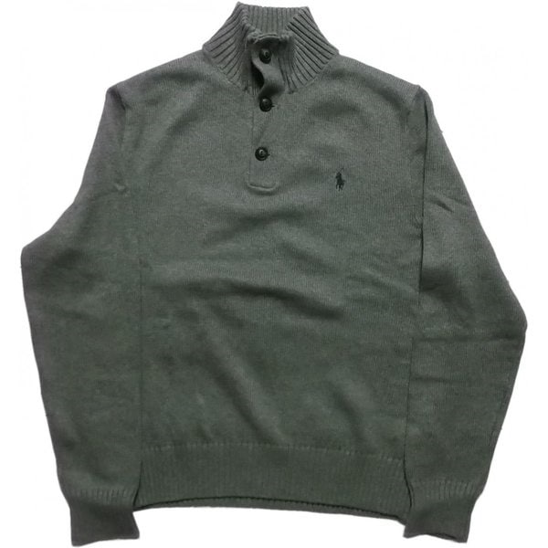 ワンポイント コットンセーター ボタン付き グレイ PR2-060