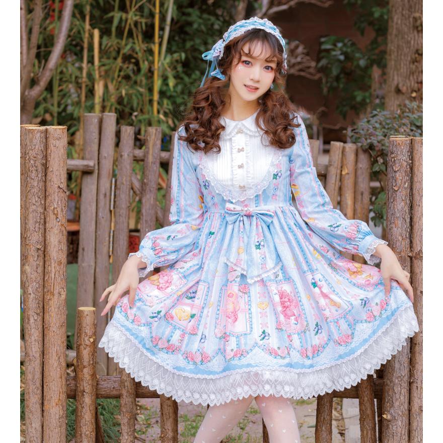 ワンピース 秋 冬 ロリータ ドレス 長袖 ブルーベリー ゆめかわいい レディース