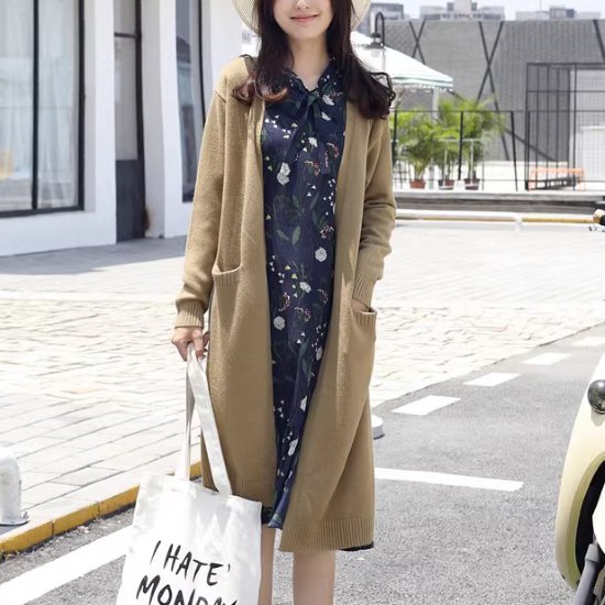 ニットカーディガン レディース 羽織 カーディガン ミドル丈カーディガン 長袖カーディガン ニット セーター ノーカラー Vネック ポケット シンプル 無地 カジュアル お出かけ おしゃれ きれいめ