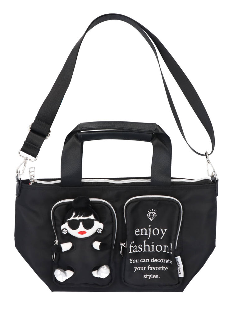 HAPPY FACE EMMA ドール付き 2wayショルダーバッグ マスコット ぬいぐるみ 多機能 お顔 サングラス 撥水加工 軽量 ショルダーバッグ 2wayバッグ レディース ギフト