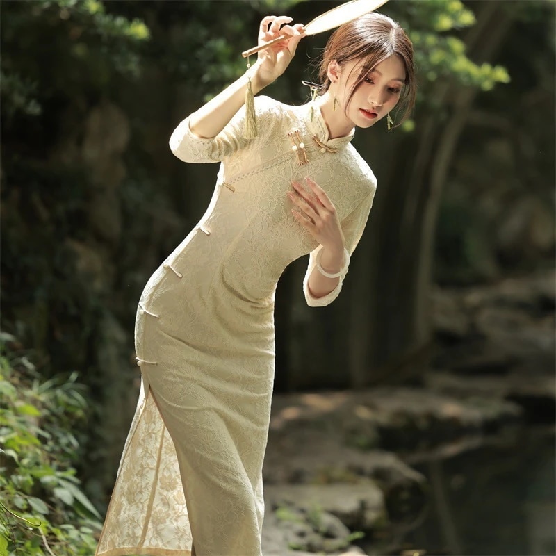 25新入荷 レースレースの長い チャイナドレス ドレス ワンピース レディース 韓国ファッション パーティードレス