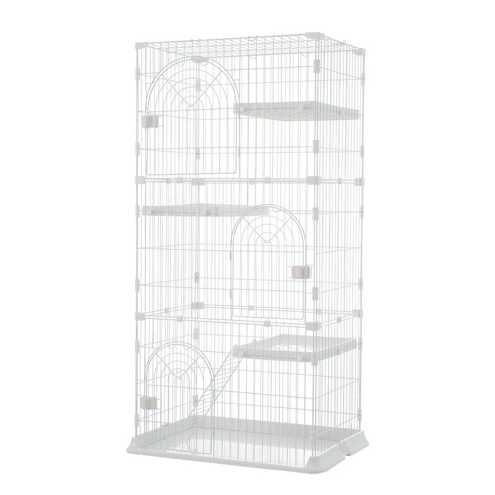 【国内出荷】おしゃれ 猫 ケージ キャットケージ 3段 猫ゲージ おしゃれ キャットハウス ネコ ハウス 多段 留守番 保護 脱走防止 多頭飼いペットケージ【ホワイト】