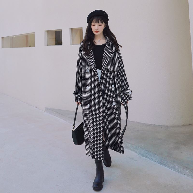 トレンチコート レディース ロングコート コート アウター 千鳥柄 チェスター 秋物 春コート 通勤