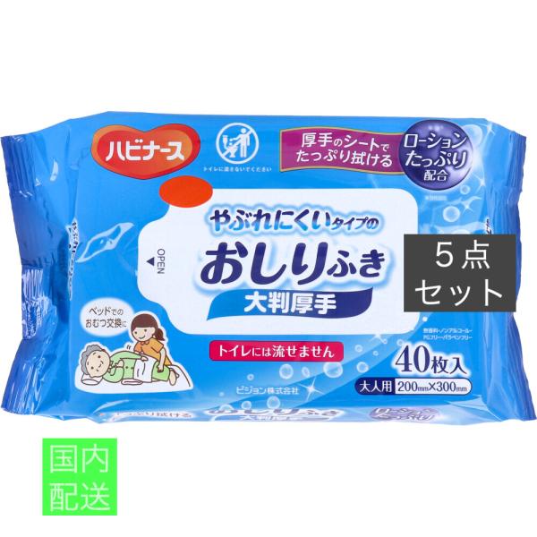 ハビナース やぶれにくいタイプのおしりふき 大判厚手 大人用 40枚入 x10個セット