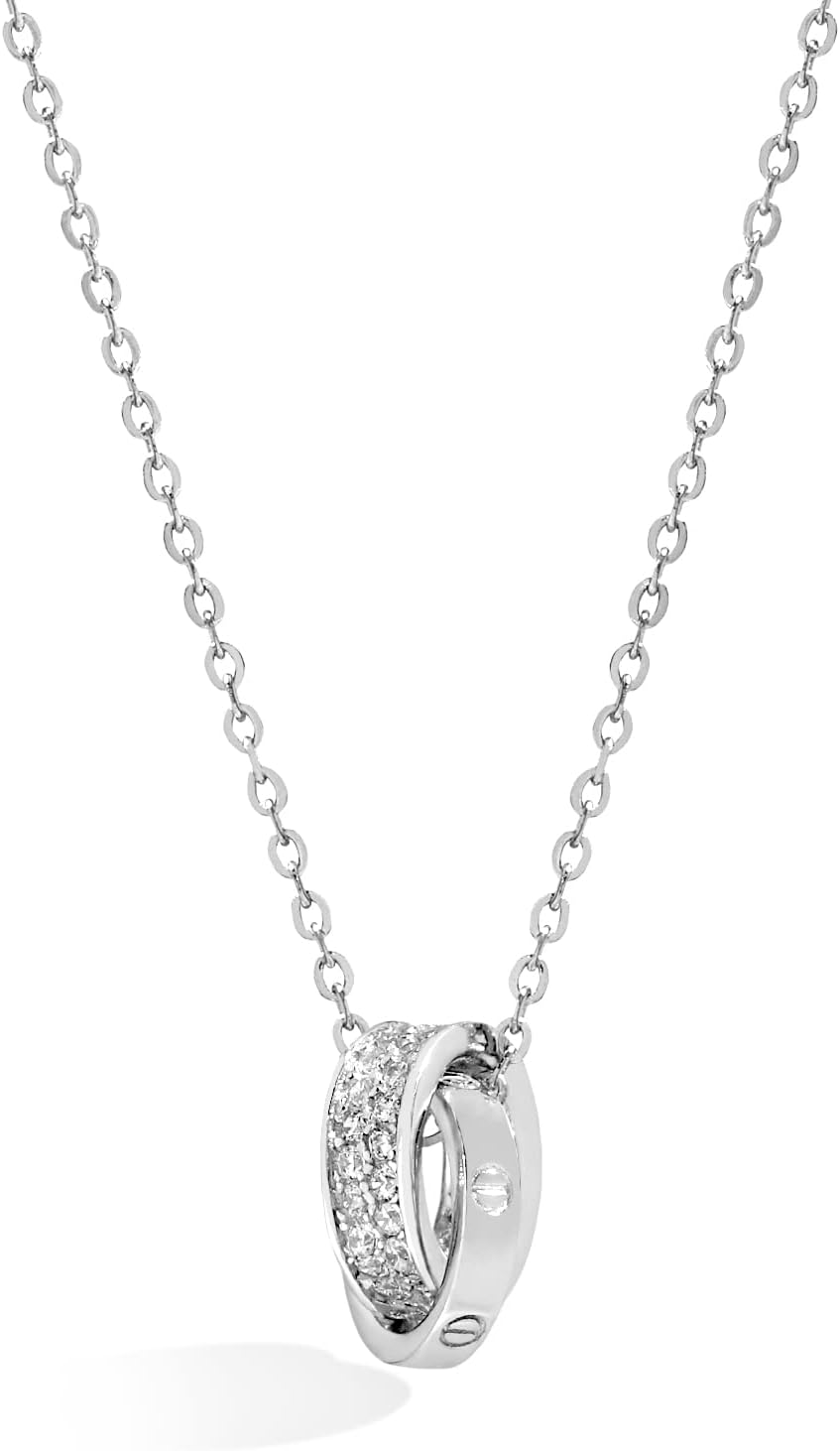 ネックレス K18 18金コーティング シルバー925 キュービックジルコニア ペンダント ダブルリング ローズゴールド ゴールド プラチナ アジャスター付き 金属アレルギー対応