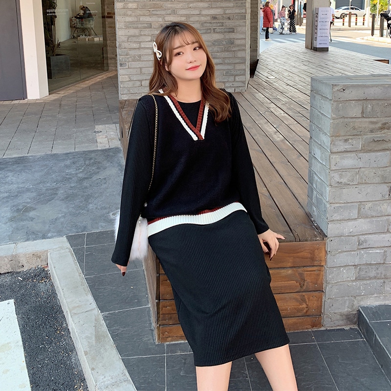 6L 4L 韓国ファッション ワンピース 秋冬 大きいサイズ マタニティ 体型カバー ゆったり 通勤 着痩せ 30代 40代 50代 60代大きいサイズの婦人服の太っている妹のやせているセット秋冬洋