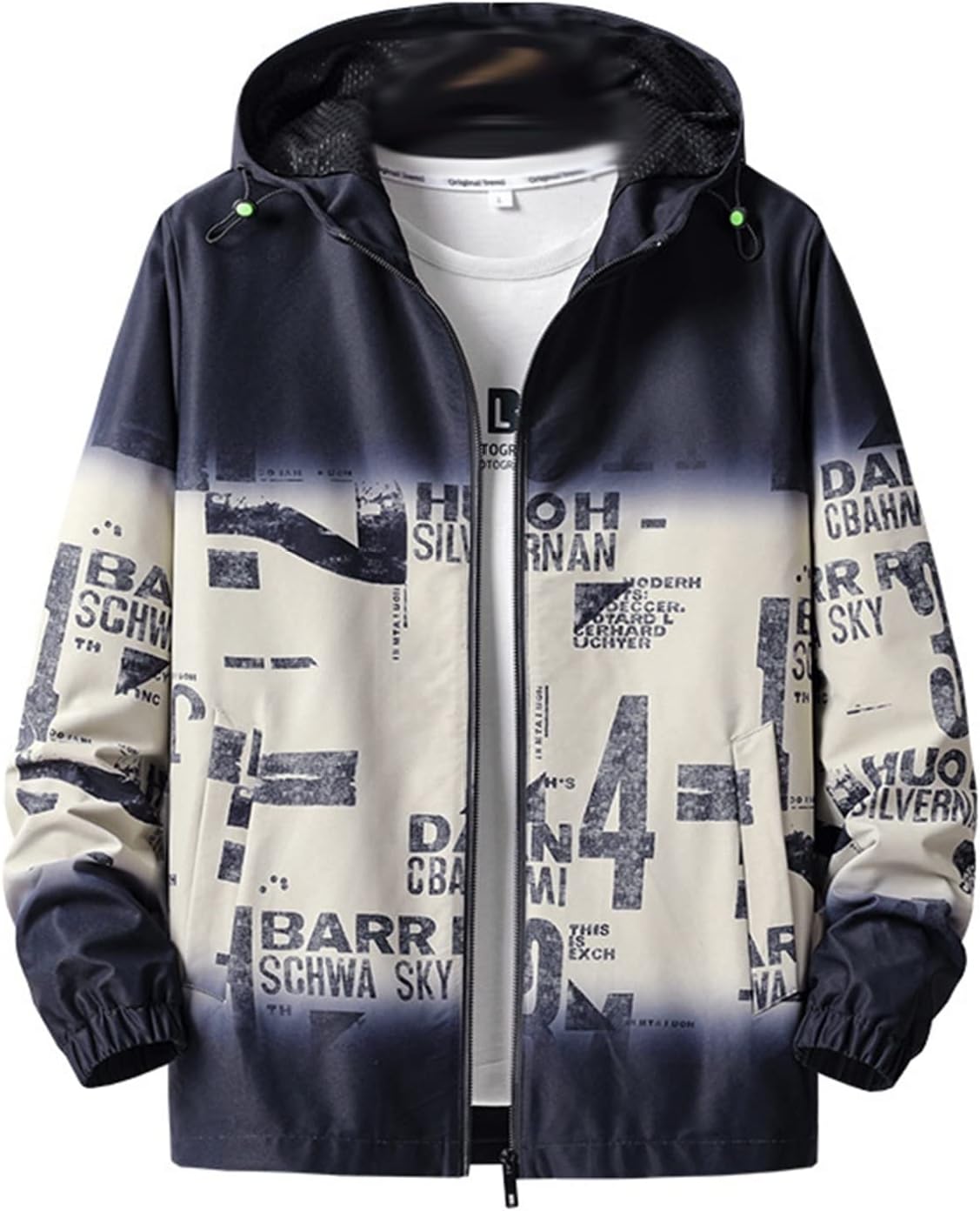 英字柄 ジャケット 男性 春秋 スポーツウェア トレーナー パーカー ジップアップ フード付き 大きサイズ 長袖 カジュアル 耐久性 耐磨耗 保温性 オシャレ ブルゾン トップス ソフト クール 防風