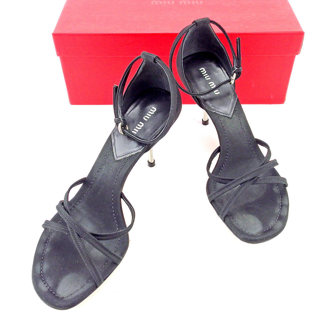 サンダル クロスデザイン 38 アンクルストラップ ブラック シルバー レディース 中古