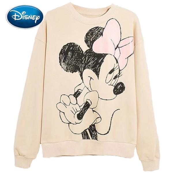 ディズニー スウェット トレーナー ミニーマウス プルオーバー カジュアル 長袖 女性 ハラジュク ベージュトップス女性ベージュ-S