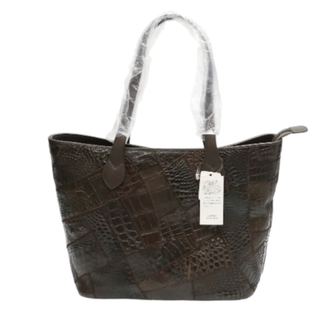 クロコダイルLB-7001 パッチワーク 天ファスナー ブラウン ショルダーバッグ ニコチン